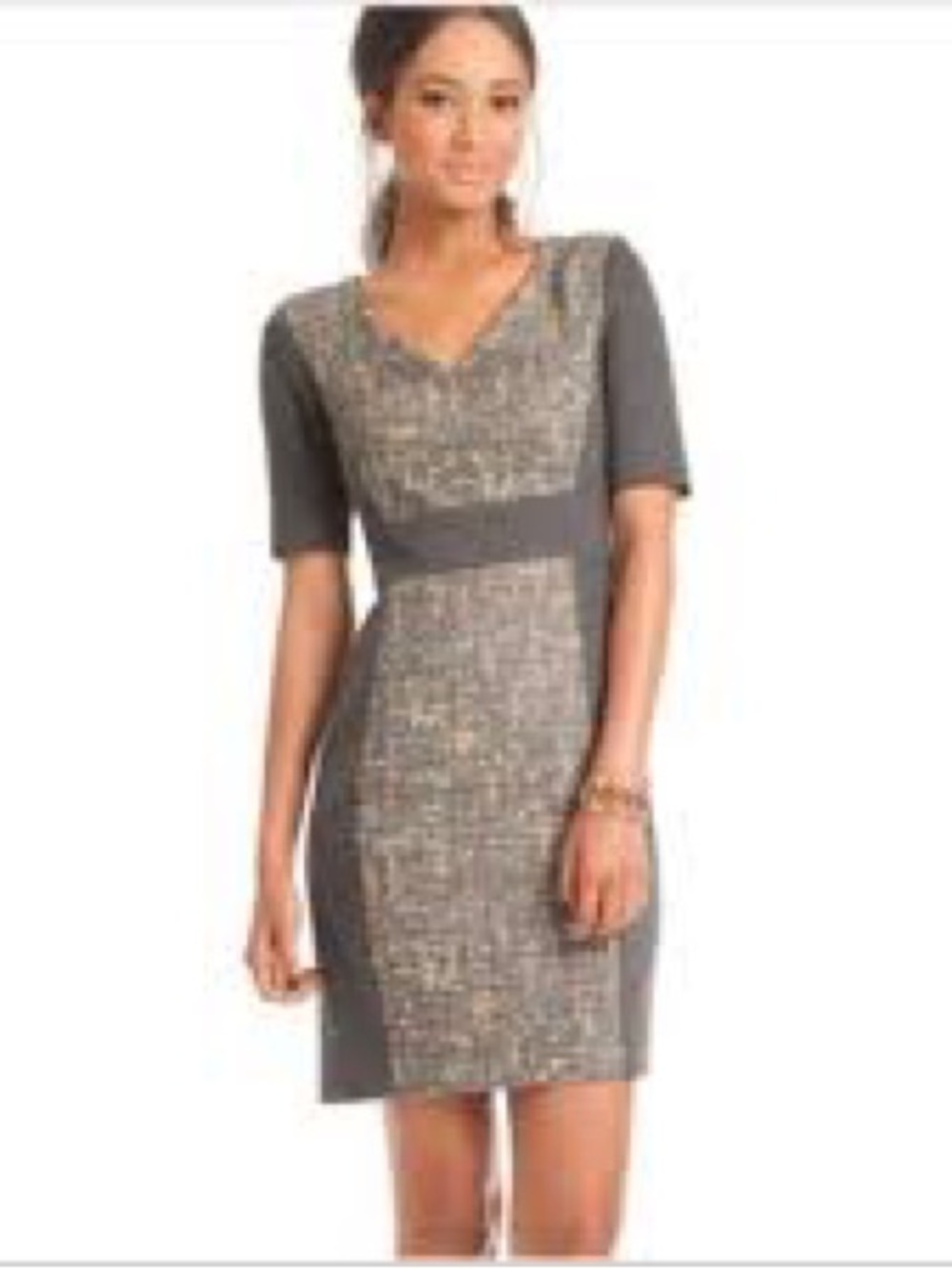 TRINA TURK Felicia Tweed Sheath Dress Gray Stretch Ponte V-Neck Fitted Work 4
